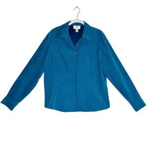 Talbots Women's Long Sleeve Suede Feel Button Shirt in Blue - Size L